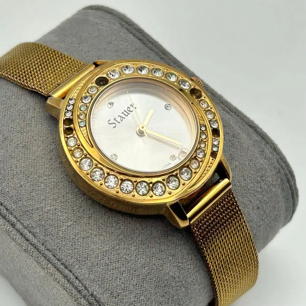 Stauer Gold-tone Swirling Stunner Crystal Bezel Women's Watch Working
